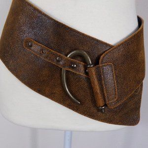 Vintage Italy leather wide belt hook buckle soft